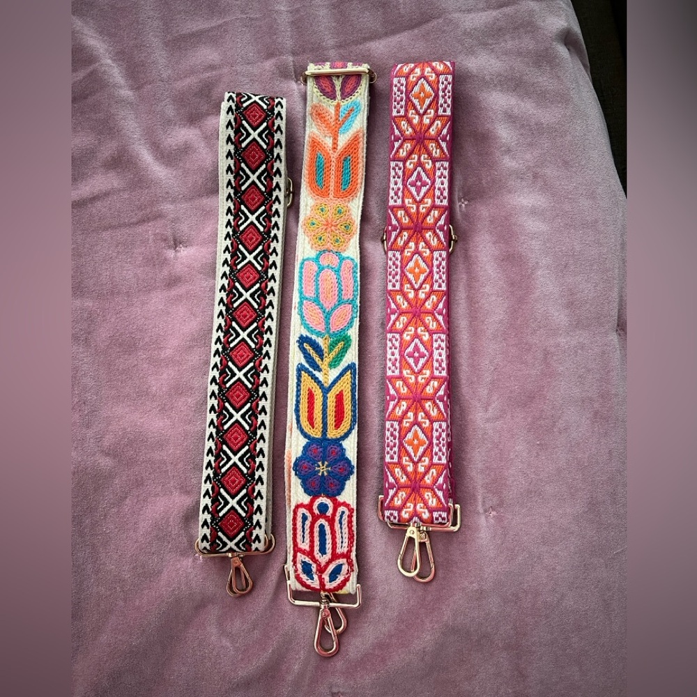 Boho Embroidered Bag Straps Adjustable Crossbody Guitar Straps Set of 3